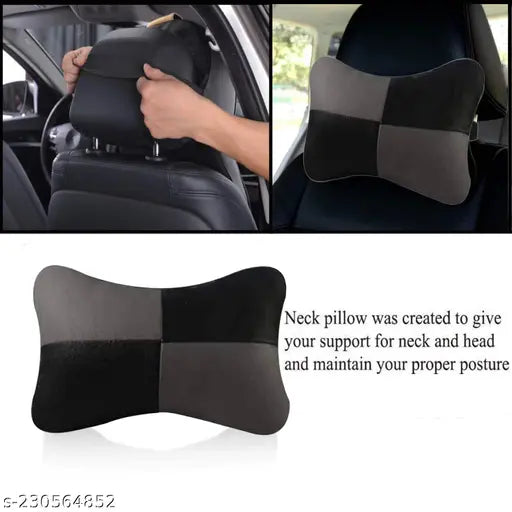 Leather Car Neck Rest & Pain Relief Pillow & Cushion With Comfortable Strap (Set of 2 for Toyota Cars)