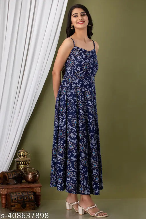 Women Blue Printed Viscoun Ryon kurta.