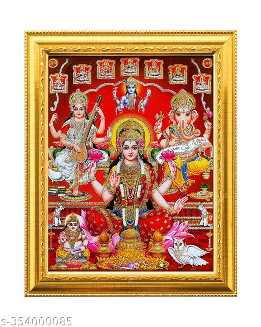 Lakshmi mata /Mahalaxmi/Ganesha ji Saraswati mata/kuber photo frames golden Photo (6 inchesx8 inches)