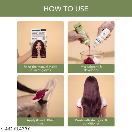 Paradyes No Bleach Ruby Rush Glossy Hair Tint, Ideal For Colouring Natural Black Hair, Not for Grey Coverage