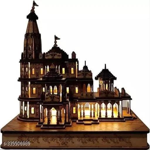 Wooden LED Lights Temple Shri Ram Mandir Ayodhya 3D Decorative Showpiece - Springkart 