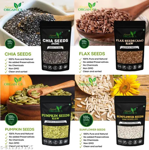 Raw chia seeds, flax Seeds, pumpkin seeds, sunflower seeds(100GM EACH) combo for Weight Loss(total-400gm) - Springkart 