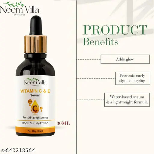 Vitamin C + E Face Serum for Skin Brightening & Anti-Dark Spots|100X Stronger than Vit C |2% Niacinamide 0.5% Salicylic Acid/BHA |Suitable for Oily, Dry, Sensitive Skin |For Men & Women 30ml(Pack of 2)