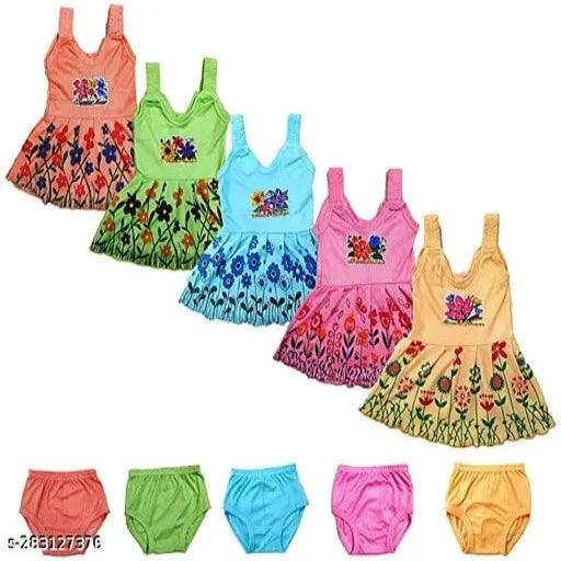 Baby Girl Cotton Frock and panties Dress for New Born Baby Multicolor Sleeveless Frocks (Pack of 5)