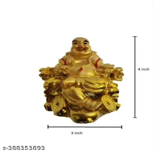 Feng Shui Vastu Sitting Laughing Buddha Idol, Standard, Golden, 1 Piece