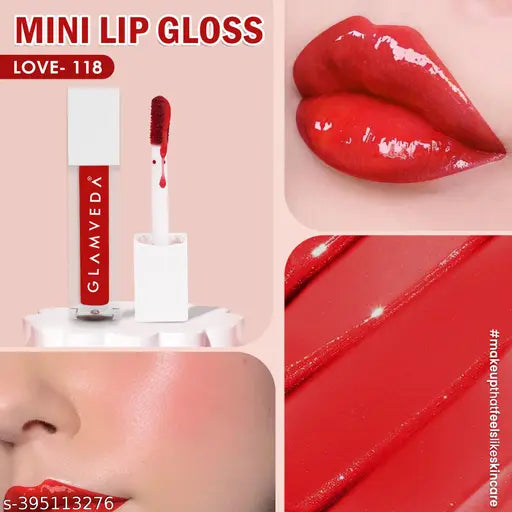 Glamveda X Rashami Desai Mini Infused Serum Lip Gloss | Love - 118 ( Brick Red ) For Soft & Dewy Lips, Glossy Finish Enriched With Vitamin E, 1.2ml, Red High Shine Waterproof Lip Gloss For Women