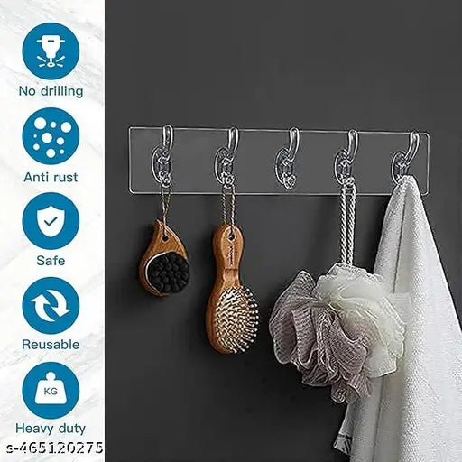Bathroom Wall Hook 6 Hooks Cloth Hanger (35 x 3.5 x 7.5 cm) (Buy1 Get1)