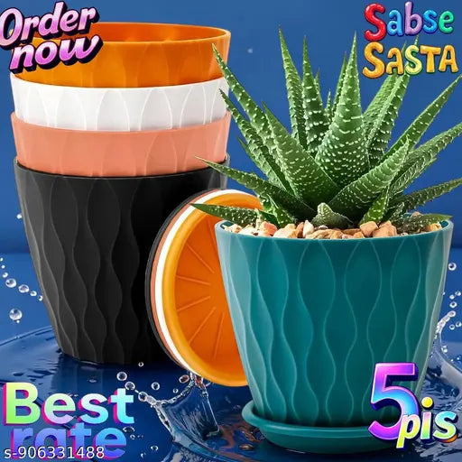 6 inch Plant Pots, 5 Pack Flower Pots Outdoor Indoor, Planters with Drainage Holes and Tray Saucers（Multicolor）