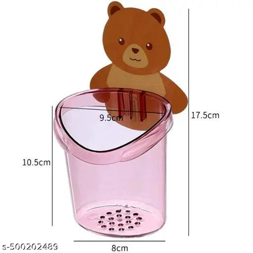 Toothbrush Holder Tumbler Wall Mounted with Teddy Magic Sticker (Pack of 2)