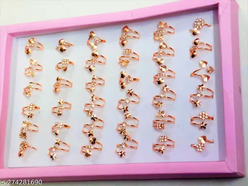 Pack of 36 Metal, Alloy Golden plated Rings for Girls, Women(1 Box 36 Rings)