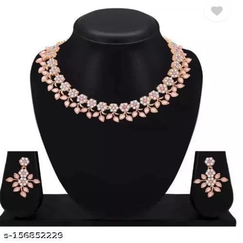 Rose Gold Plated Necklace set with Peach color Kundan Jewellery Sets - Springkart 