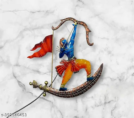 METAL SHREE RAM ON SWORD LED WALL DECOR ANTIQUE SCULPTURE