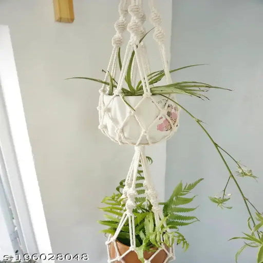 Macrame Double Plant Hanger 2 Tiers Handwoven Cotton Indoor Outdoor Plant Hanging Decor  hanging planters