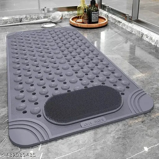 Anti Skid Shower Bath mat with Foot Scrubber for Bath Room Shower mat 70 x 36 CM (Grey)