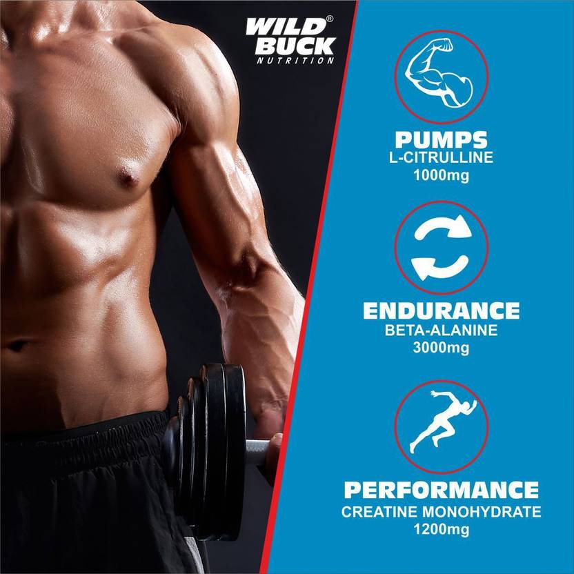 WILD BUCK Hyper Charge Pre-Workout For Hardcore Pump ,Non-Crash Energy Both For Men &Women Energy Drink (170 g, Cranberry Flavored)