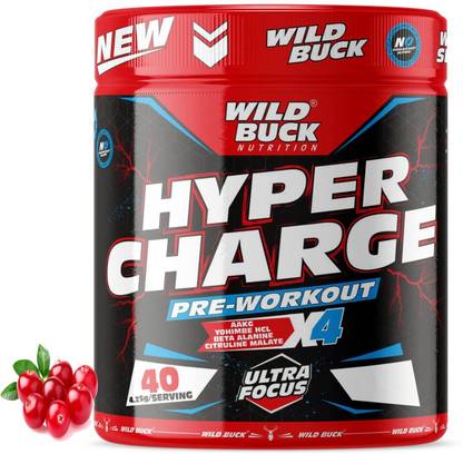 WILD BUCK Hyper Charge Pre-Workout For Hardcore Pump ,Non-Crash Energy Both For Men &Women Energy Drink (170 g, Cranberry Flavored)