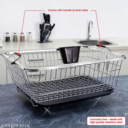Stainless Steel Big Dish Drainer Basket for Kitchen Utensils/Dish Drying Stand/Plate Rack/Bartan Basket/Sink Counter Top Dish Drainer Rack (64x47x20 cm)
