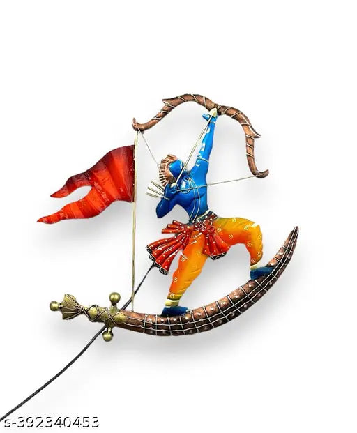 METAL SHREE RAM ON SWORD LED WALL DECOR ANTIQUE SCULPTURE