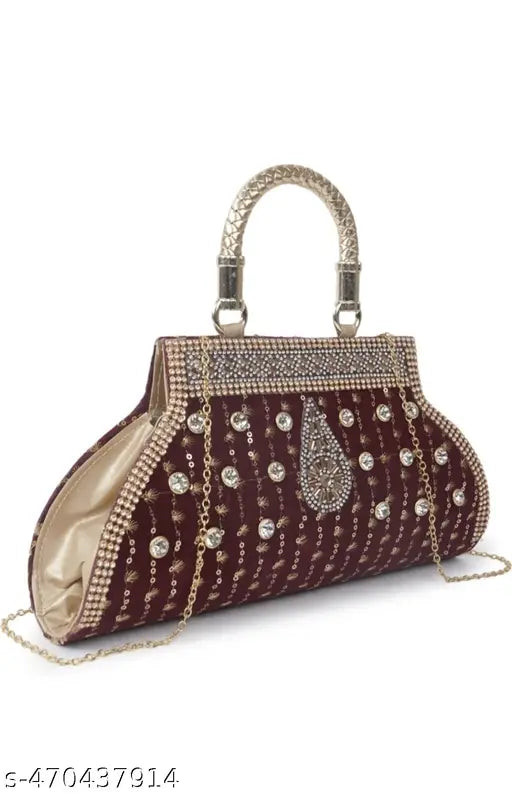 Stylish Fancy Designer Wedding Party Classy Trendy Gold Chain Strap Handcrafted Clutch For Women