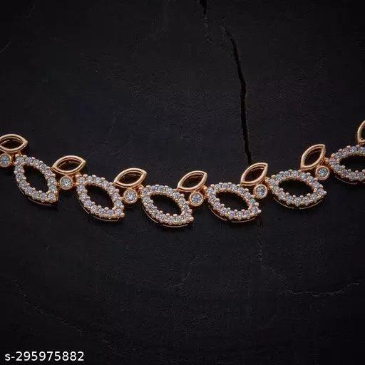 Pearl Jewellery Rose Gold Diamond Choker necklace For Women and Girls - Springkart 