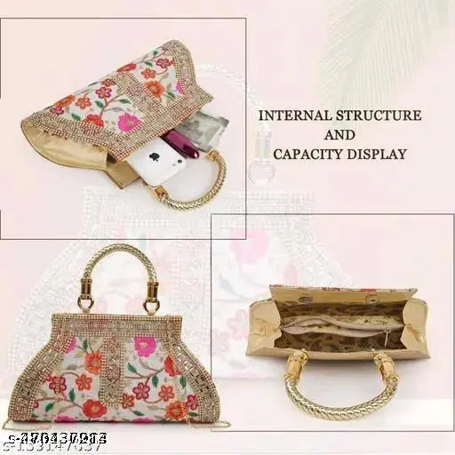 Stylish Fancy Designer Wedding Party Classy Trendy Gold Chain Strap Handcrafted Clutch For Women