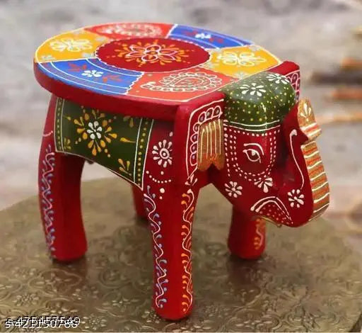 wooden painted elephant stool