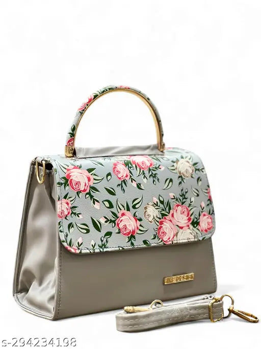 Jazzberry Women grey floral Printed Pu leather Sling Bag with Detachable Strap // Fine Design Versatile Floral Boxy Sling Bag