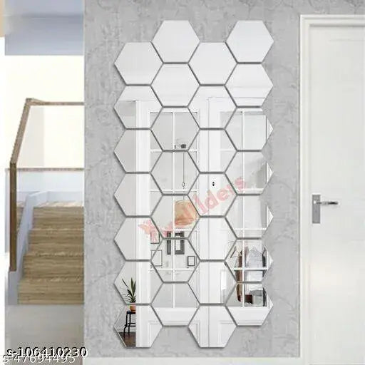 VSA OLLIVANDERS 28 SILVER Hexagon  Acrylic Mirror Wall Stickers for hall room, bed room, Kitchen.