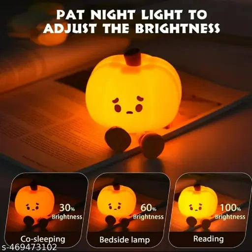 Pumpkin Night Lamp for Kids, Cute LED Light Silicone USB Rechargeable Bedside Touch Lamp