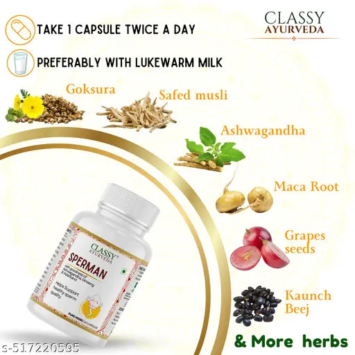 Ayurvedic Sperman capsule | Pure herbs-No side effects-60cap - Springkart 