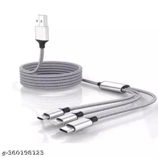 Multi Pin Mobile Data Cable, Latest 3 in 1 Cable Fast,Rapid, Super Charging Cable for Micro USB, i Phone & Type C Devices(1 Pack Of Data Cable )Color Assorted - Springkart 