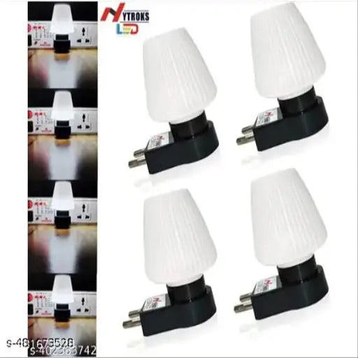 Decorative Unique LED Night Lamp 0.5w Night Light for Bedroom Hall Dinning Room Any Space at your Home | Socket 2 Plug & Pin Jack | Multicolour | Home decor item | Energy-saving lamp | Ambient lighting Small Lamp | Color White Pack 4
