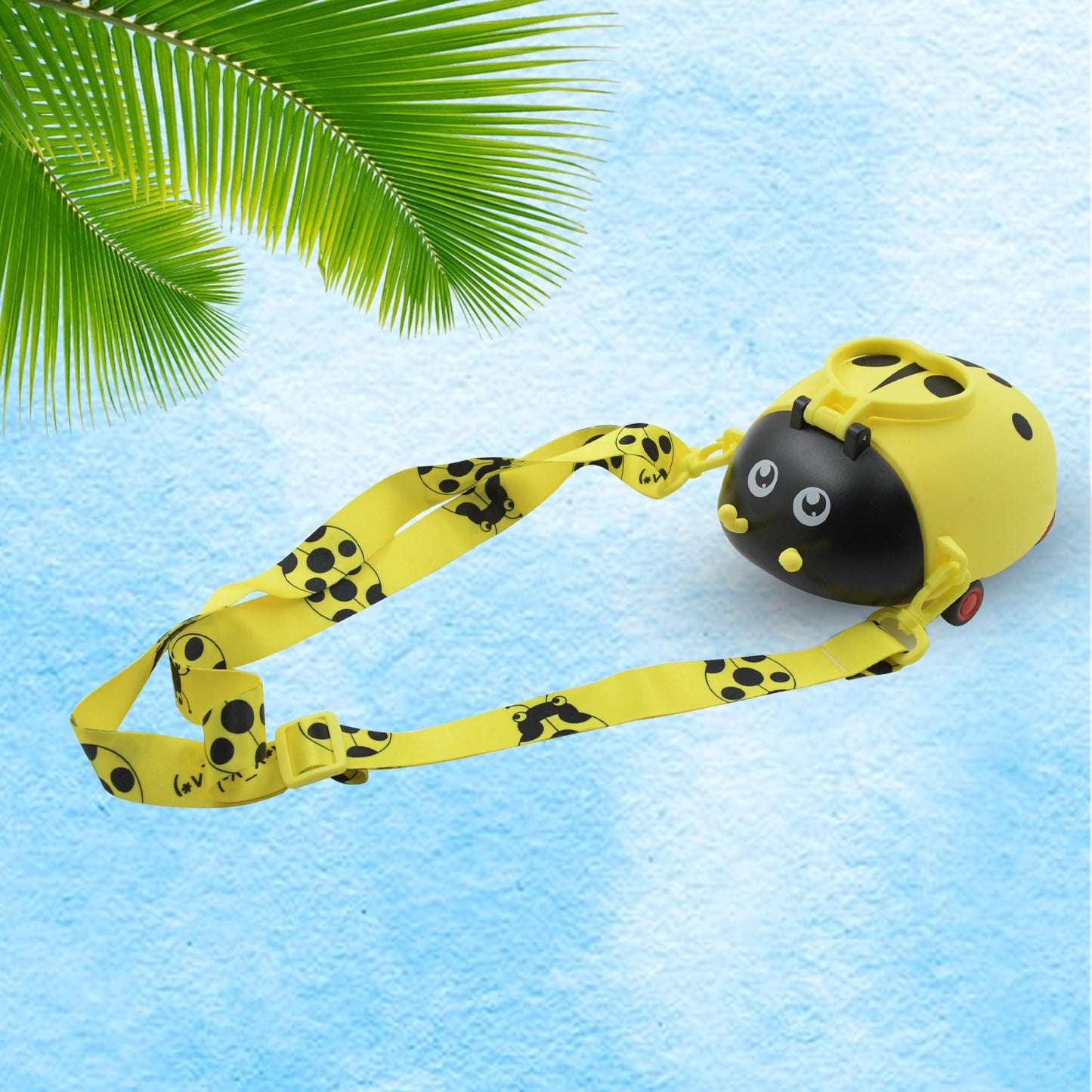 8822 Cute Plastic Bug Shape Water Bottle With Adjustable Shoulder Strap 4 Wheel Straw Portable Drinking Cup Water Bottle For Kids Water Bottle Return Gift For Kids Water Bottle With Straw School Kinds Water Bottle (1 Pc) - Springkart 