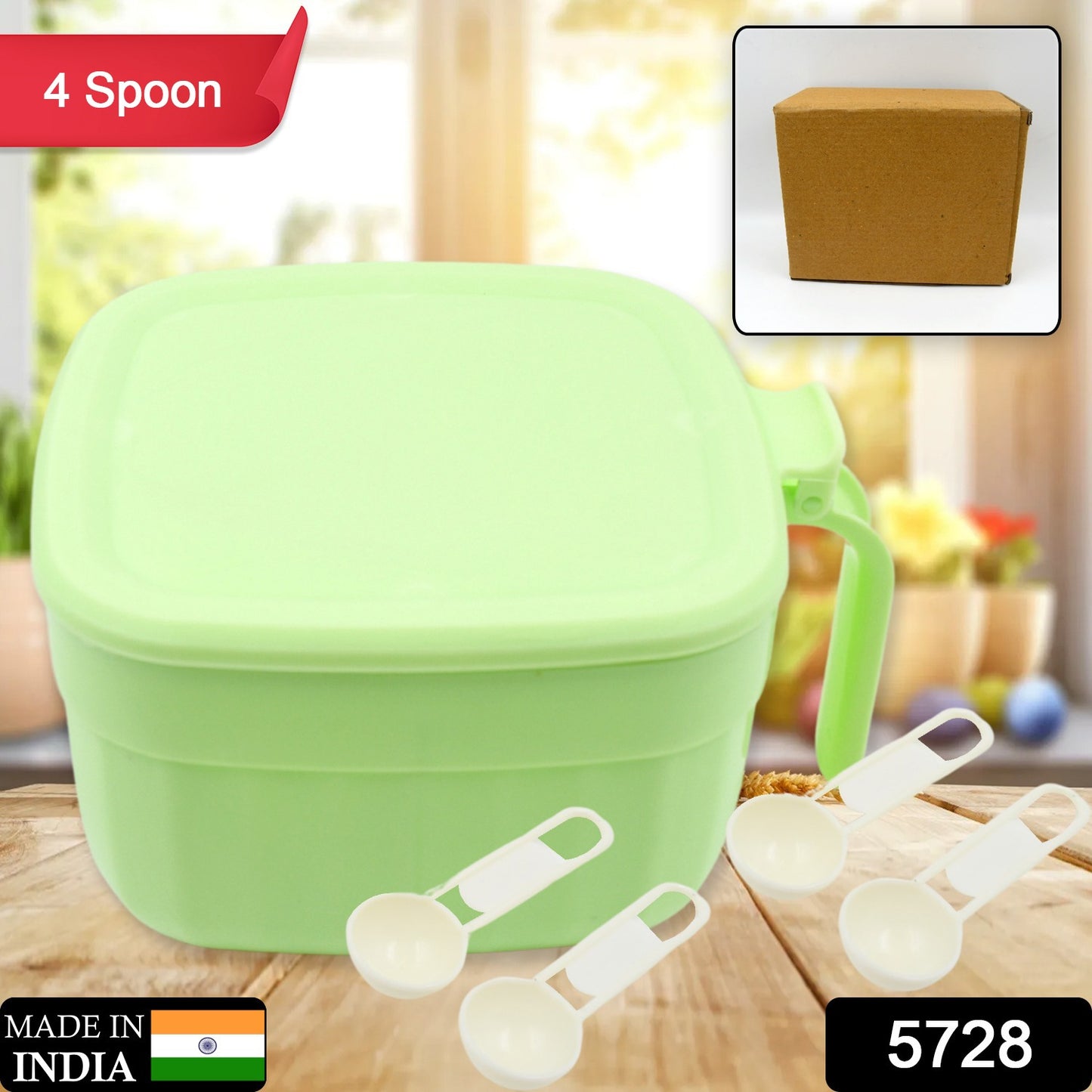 Multipurpose Dry Fruit Set Chocolate Snacks Storage Box Masala Box For Home And Kitchen Airtight Dry Fruit Plastic Storage Container Tray Set With Lid 4 Compartment 4 Spoon Container For Sweets Chips Cookies (1 Pc) - Springkart 