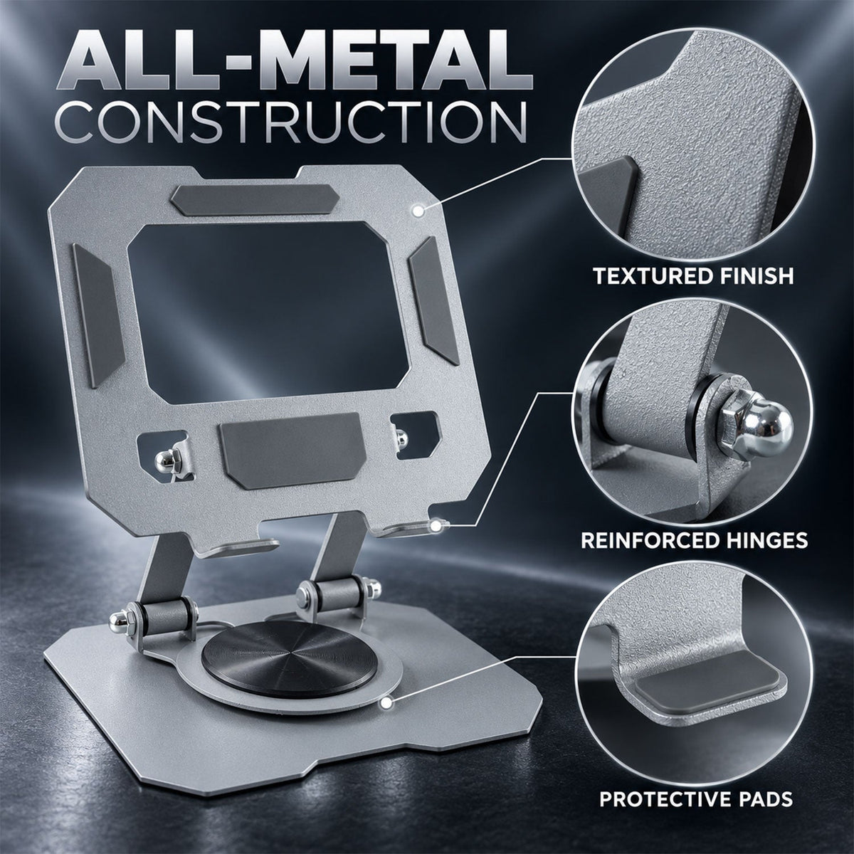 Foldable Metal Phone And Tablet Stand With Rotating Base (1 Pc)
