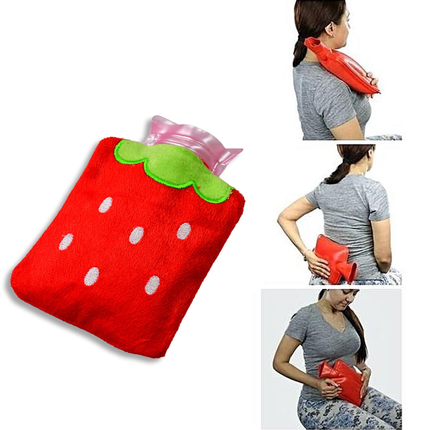 6516 Strawberry Small Hot Water Bag With Cover For Pain Relief Neck Shoulder Pain And Hand Feet Warmer Menstrual Cramps. - Springkart 