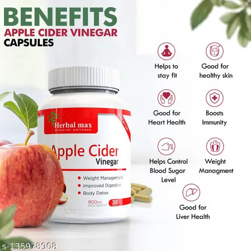 Apple Cider Vinegar Tablet for Weight loss Capsule | Fat Cutter Tablet-800 mg (30 Veg Capsule) - Springkart 