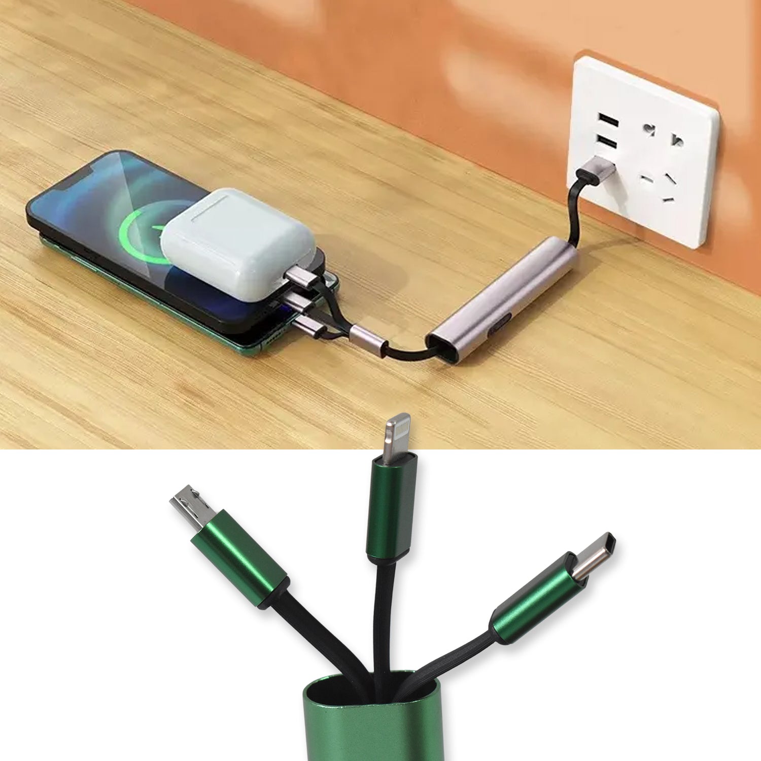 Charging Cable 3 In 1 Extendable Data Transmit Charging Cable (1 Pc) - Springkart 