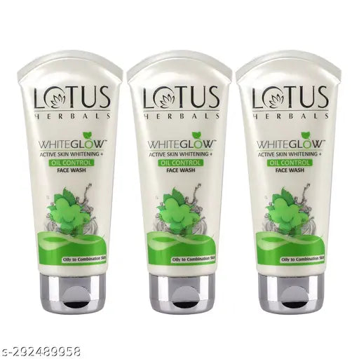 Lotus Herbals Whiteglow Active Skin Whitening & Oil Control Face Wash | With Green Tea Extract | Brightens Skin | For All Skin Types | 50g (Pack Of 3)