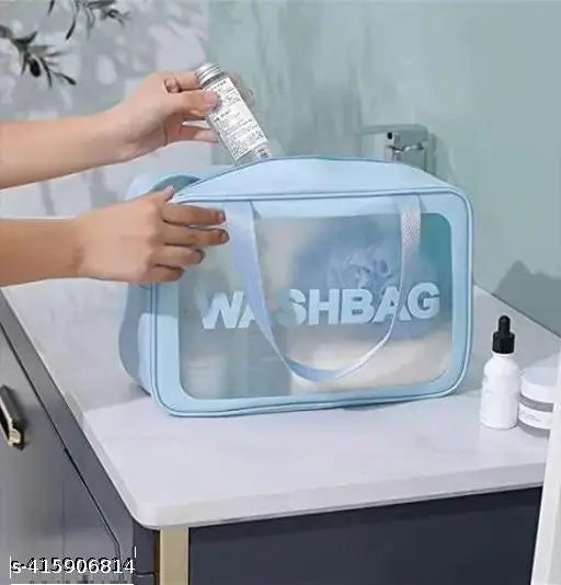 Clear Cosmetic Wash Bag Makeup Pouch Bag Travel Transparent Toiletry Bag Zipper Wash Bag with Handle Household Grooming Kit Portable Organizer Case Carry Pouch for Women and Men (blue) Makeup Pouches/Bags