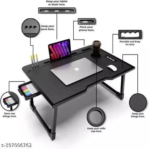 Foldable Wooden Mini Laptop Table for Bed, Study Table with Drawer, Tablet/Mobile Holder for Kids & Adults