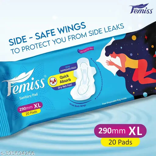 Femiss Soft & Rash Free Sanitary Pads for Women and Girls|Quick Absorption|Heavy Flow Champion|Leakage-Proof|Skin Friendly Straight pads(XL-Size, 290 MM, 40 PCS)