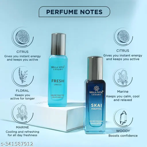 Bella Vita Luxury Unisex FRESH+SKAI Perfume Combo for Men and Women 40 ML (Pack of 2 Items 20ML Each)