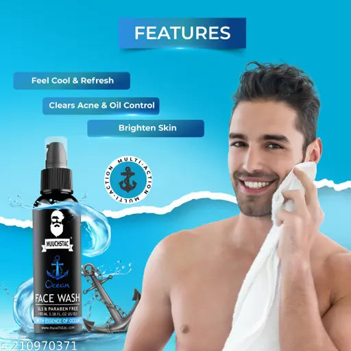 Muuchstac Ocean Face Wash for Men | Fight Acne & Pimples, Brighten Skin, Clears Dirt, Oil Control, Refreshing Feel - Multi-Action Formula | 100 ml