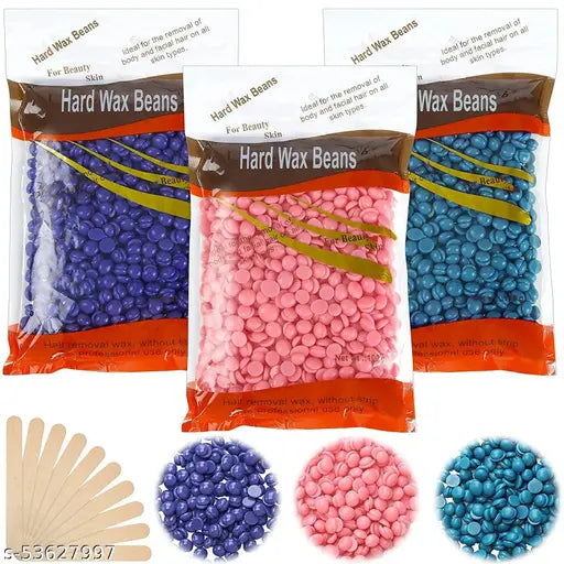 Hard Wax Beans for Hair Removal 300 gm Body Facial Hair Removal Wax Beads Large Refill Faux Pearl Beans with 10 Pieces Waxing Spatulas for Women Men Legs, Face, Underarm, Bikini Wax (300 g)