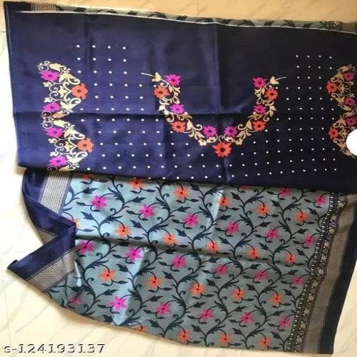 Art Silk Grey Saree with Blouse - Springkart 