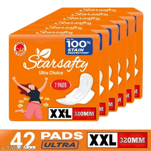 Starsafty Ultra Choice with wings Size XXL 320 mm- 42 pads pack of -6 All Night Protection Extra Long Sanitary pads for women Fabric Best brands Ladies napkin Organic Period products