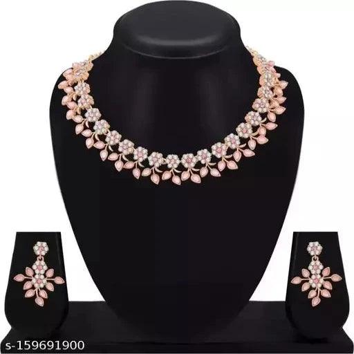 Rose Gold Plated Necklace Set With American Diamond - Springkart 