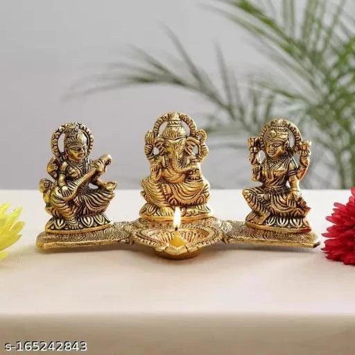 Laxmi Ganesh Saraswati With Diya - Springkart 