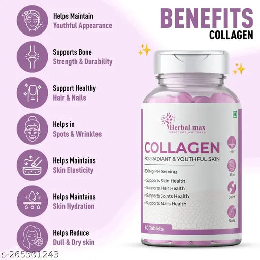 Herbal max Collagen Tablet to support youthful skin Collagen 60 Tablet